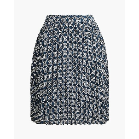 J. Crew Factory New Navy White Print Pleated Mini Skirt Preppy Feminine Size 12 - Picture 3 of 12